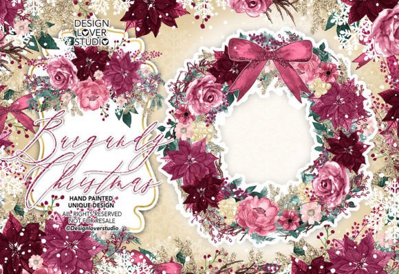 Burgundy Christmas Illustrations for Seasonal Content