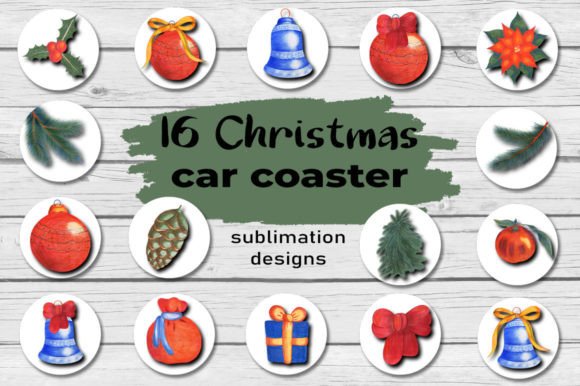 Christmas Car Coaster Sublimation Design Illustrations