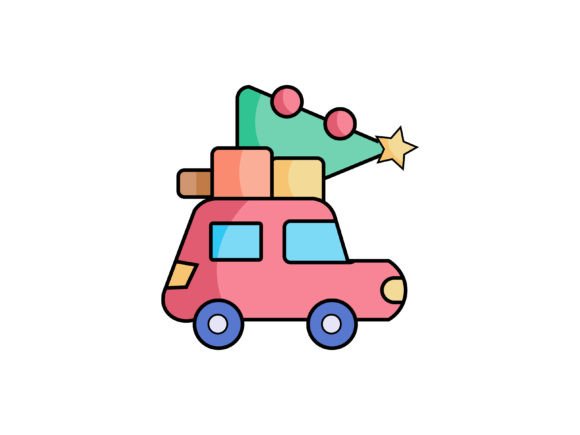Christmas Car Tree Illustrations for Digital Sellers