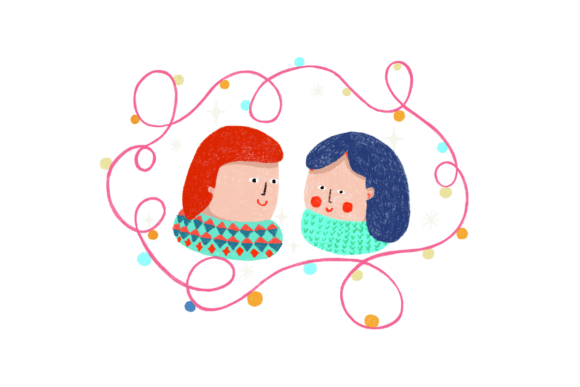 Christmas Card with Cute Girl Illustration