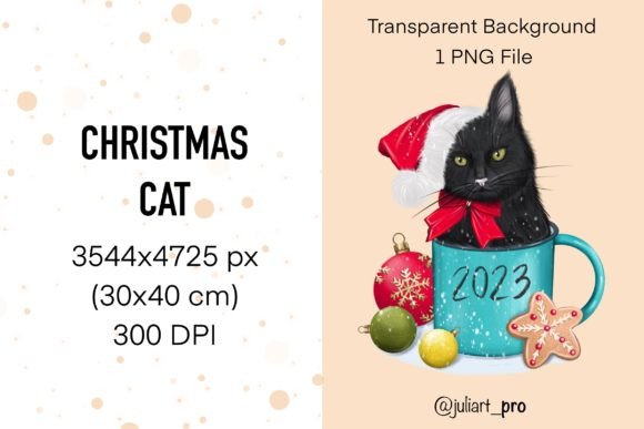 Christmas Cat Illustration for Branding and Design Projects