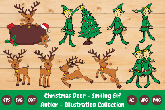 Christmas Deer and Smiling Elf Illustrations for Local Branding