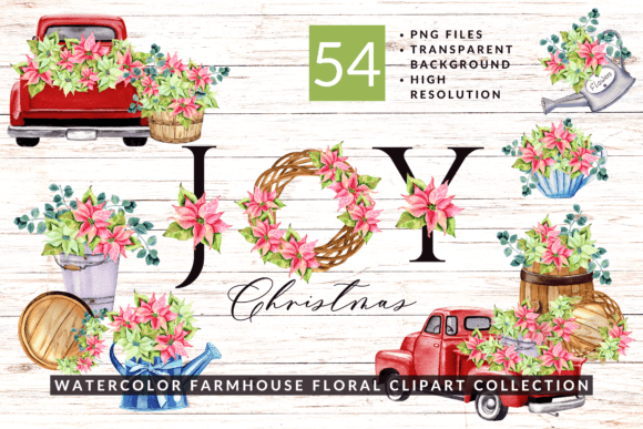 Christmas Farmhouse Floral Collection Illustrations