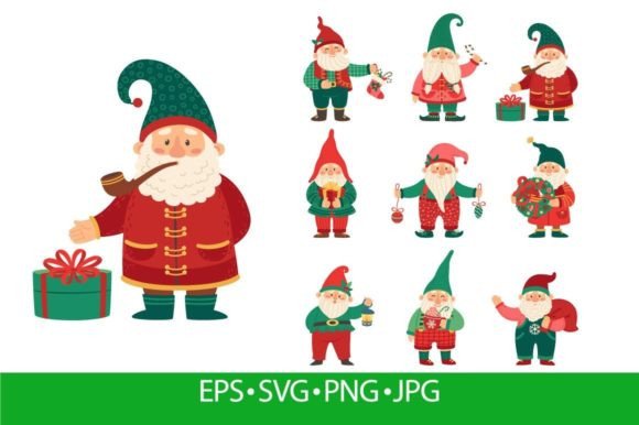 Christmas Gnomes. Cute Elf Dwarfs Illustrations for Handmade Creations