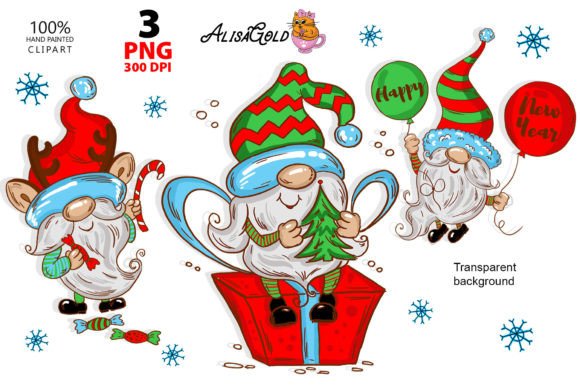 Christmas Gnomes Watercolor Illustrations for Crafting