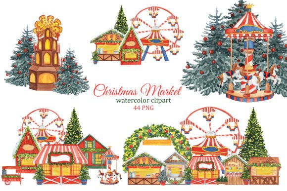 Christmas Market Watercolor Clipart for Creative Projects