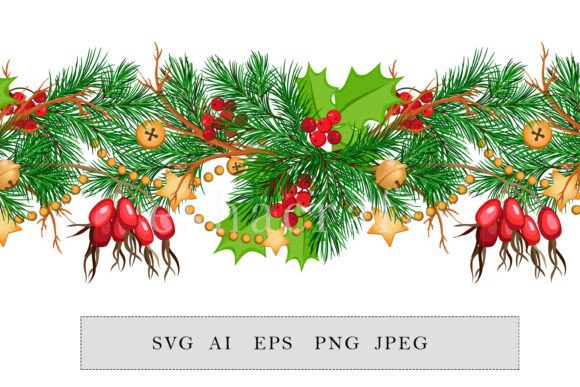 Christmas Seamless Pattern with Fir Bran Illustrations