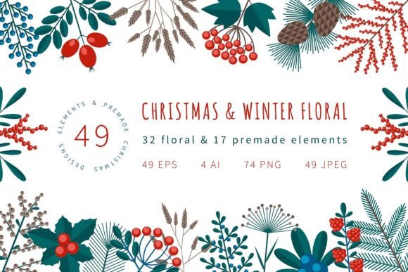 Christmas Winter Floral Collection Illustrations for Content Publishing