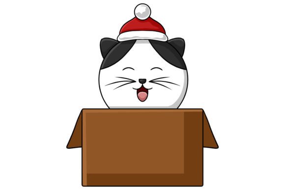 Cute Christmas Cat Character in the Box Illustrations