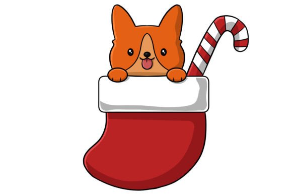 Cute Christmas Dog in Socks Illustration for Branding and Packaging
