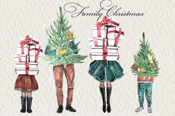 Family Christmas Clipart for Local Business Branding