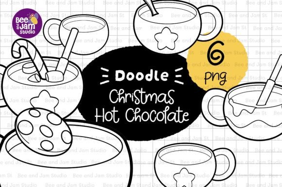 KDP Christmas Hot Choc Clipart Line Art Illustrations