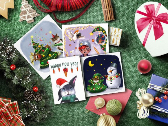 New Year Christmas Cards Illustrations for Digital Publishing
