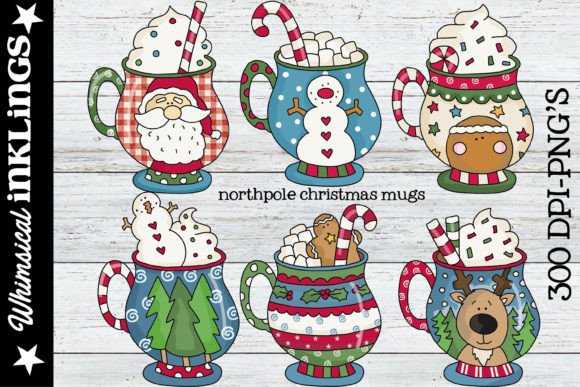 Northpole Christmas Mugs Clipart for Festive Illustrations