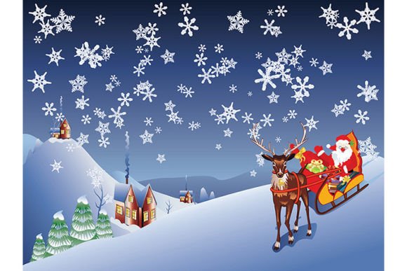 Santa Riding Christmas Sleigh at Night Illustrations