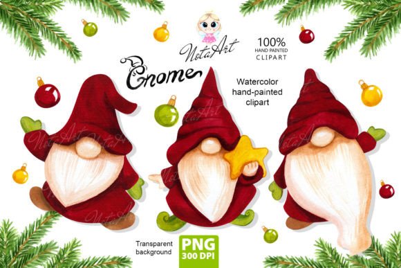 Scandinavian Christmas Gnomes, Watercolor Illustrations