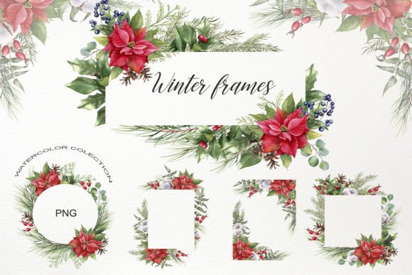 Watercolor Christmas Frame Clipart PNG for Editorial Design
