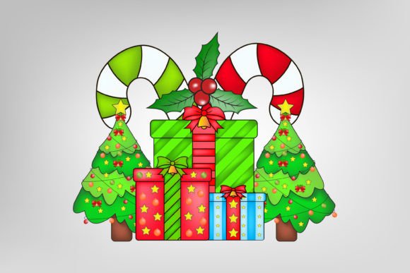 Watercolor Christmas Tree Gift Box Illustrations